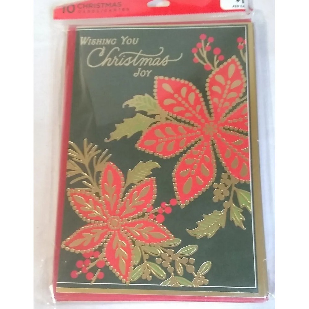 Christmas Cards Envelopes (10) Poinsettias Gold NEW Hallmark Connections